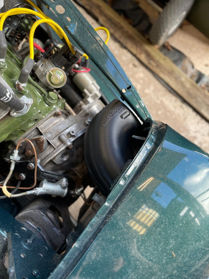 Classic Mini right-hand fresh air intake scoop – fitted engine bay view